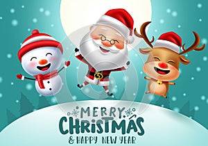Christmas vector banner template design. Merry christmas text in empty space for messages with xmas characters.