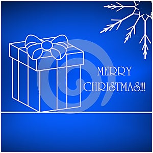 Christmas vector card, background with snowflake and present, gift. Blue Beautiful illustration wallpaper.