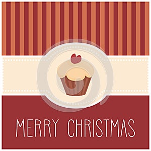 Christmas vector card with sweet cupcake and Merry Christmas wishes