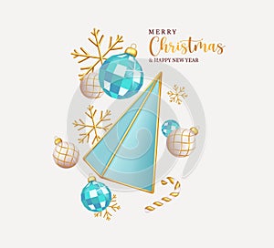 Christmas vector concept design. Merry christmas and happy new year text with elegant xmas ornaments