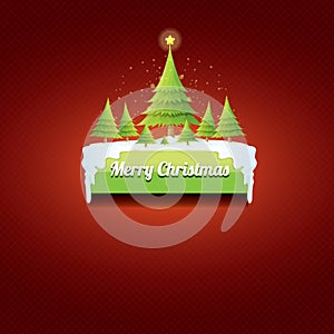 Christmas vector green button with christmas tree