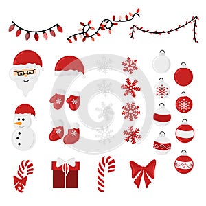 Christmas vector holiday decoration bundle red elements collection