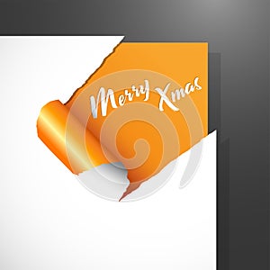 Christmas vector illustration paper corner cut out background with uncovered white Merry Xmas text