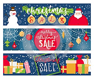 Christmas vector Merry Xmas greeting card with santa claus new year tree and gifts background illustration of santas