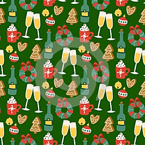 Christmas vector seamless pattern background for greeting card winter new year celebration design.