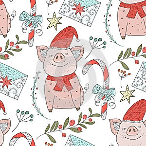 Christmas vector seamless pattern with detailed holiday illustrations.