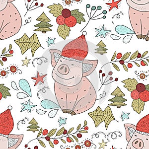 Christmas vector seamless pattern with detailed holiday illustrations.