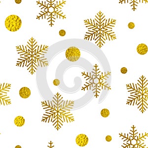 Christmas vector seamless pattern with golden snowflakes