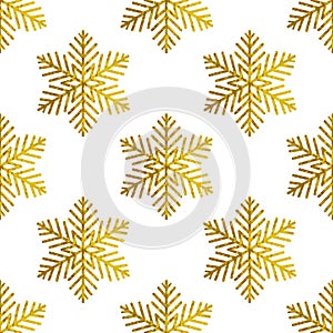 Christmas vector seamless pattern with golden snowflakes