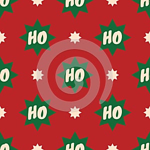Christmas vector seamless pattern. Stars and text Ho Ho Ho. Color palette Pop Art Style. Festive design for poster background,