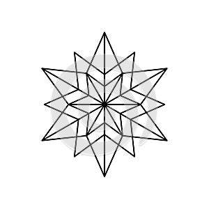 Christmas vector Snowflake origami star of bethlehem isolated on white background. Geometric line snow icon. Xmas Design