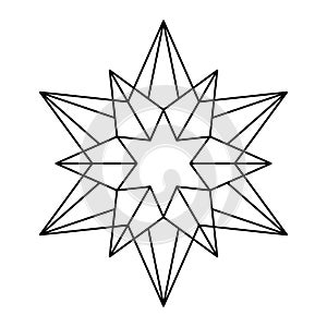 Christmas vector Snowflake origami star of bethlehem isolated on white background. Geometric line snow icon. Xmas Design