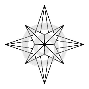 Christmas vector Snowflake origami star of bethlehem isolated on white background. Geometric line snow icon. Xmas Design