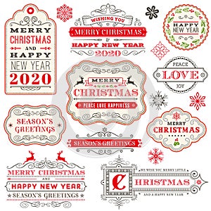 Christmas vector typography ornate labels and badges