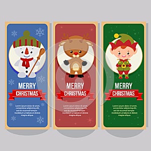Christmas vertical banner with santa claus reindeer elf