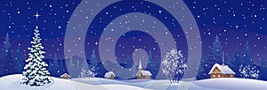 Christmas village banner panoramic winter landscape