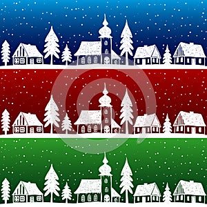 Christmas village with church seamless pattern photo