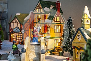 Christmas village miniatures at holiday time