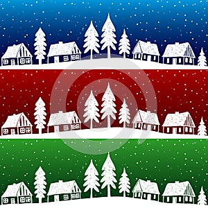 Christmas village with snow seamless pattern