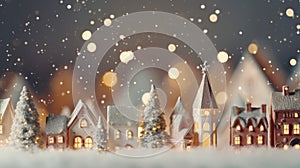 Christmas village with Snow in vintage style. Colored houses. Winter Village. Holidays. Christmas Card. Miniature