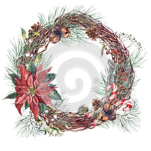 Christmas Vintage Floral Wreath with Poinsettia