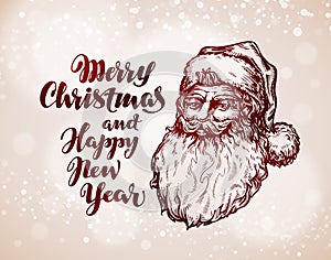 Christmas vintage greeting card. Santa Claus vector illustration