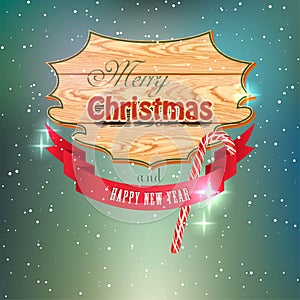 Christmas vintage greeting card - wooden signboard