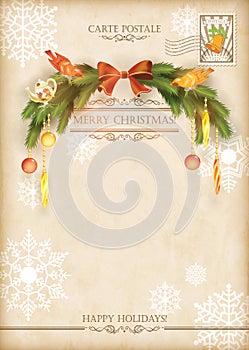 Christmas Vintage Holiday Vector Postcard