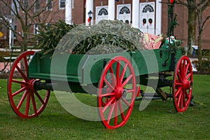 Christmas Wagon Red and Green in town Square