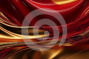 Christmas wallpaper with abstract moving glossy red and gold liquid. Background Xmas texture with wavy movements Generative AI.