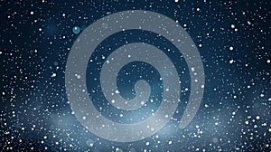 Christmas wallpaper with falling snow texture. Modern realistic illustration of starry space, dark blue sky with