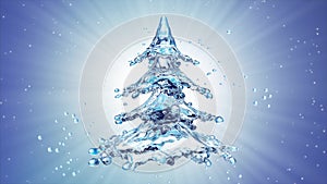 Christmas water splash tree on blue background