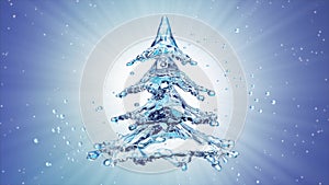 Christmas water splash tree on blue background