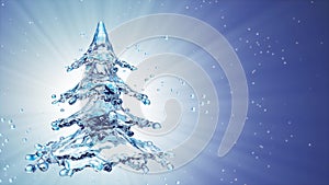 Christmas water splash tree on blue background photo