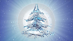 Christmas water splash tree on blue background
