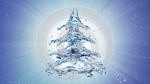 Christmas water splash tree on blue background
