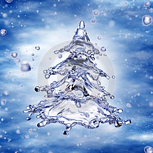 Christmas water splash tree isolated on white