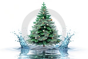 Christmas water splash tree isolated on white. 3d rendering