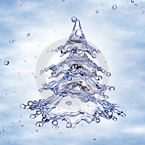 Christmas water splash tree isolated on white