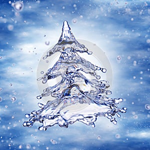 Christmas water splash tree isolated on white