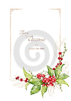 Christmas watercolor set of bouquet arrangings with berries and leaves