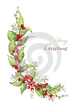 Christmas watercolor set of bouquet arrangings with berries and leaves