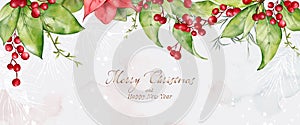 Christmas watercolor set of bouquet arrangings with berries and leaves