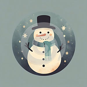 Christmas watercolor Winter holidays . Holiday design with snowman. Happy New year greeting card