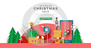 Christmas web sale template of papercut toy city