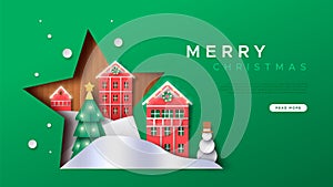 Christmas web template papercut winter city