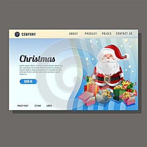 Christmas website landing page santa claus blue background