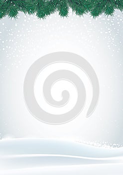 Christmas white background with pine tree and snow