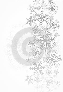 Christmas white background with silver snowflakes.