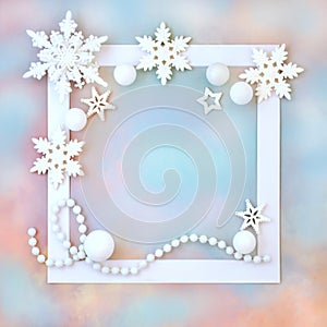 Christmas White Bauble Decorations on Rainbow Sky Background